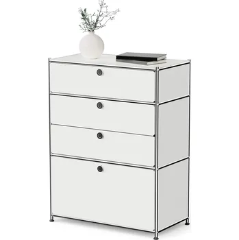 Komoda 702517 - Tchibo - Komoda kovová »Cn3« se 3 zásuvkami a 1 výklopnými dvířky - barva: bílá