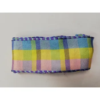 Stuha Látková stuha s drátkem 40mm - modré, růžové, žluté kostky - balení 2m