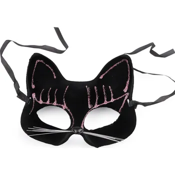 Karnevalová maska Karnevalová maska - škraboška sametová s glitry kočka, barva 3 černá růžová