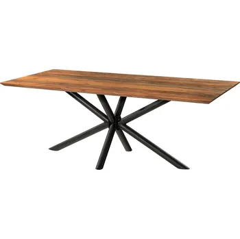 Jídelní stůl Jídelní stůl z akácie 260x100x74 prírodný lak / čierna epoxidová farba, okrúhly krížový rám antracitová matná EPOXY