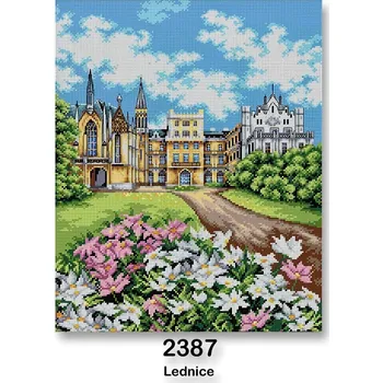 Textilie Vyšívací předloha, obrázek na vyšívání 70242/2387, zámek Lednice, zeleno-modrá, 40x50cm