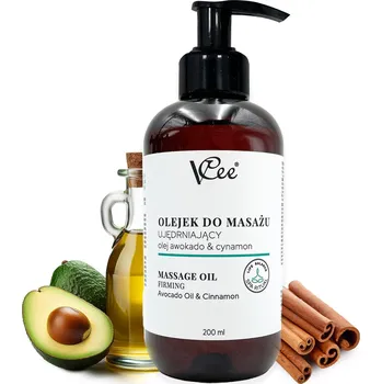 Masážní přípravek VCee přírodní veganský masážní olej 200 ml avokádo a skořice
