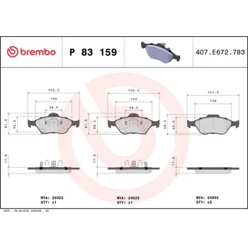 Brzdová destička Sada brzdových destiček, kotoučová brzda BREMBO P 83 159