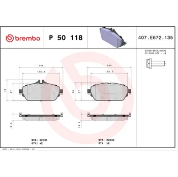 Brzdová destička Sada brzdových destiček, kotoučová brzda BREMBO P 50 118
