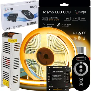 LED osvětlení Sada LED pásků COB 24V 5 m 3000K BÍLÁ TEPLÁ NAPÁJECÍ ZDROJ DÁLKOVÝ OVLADAČ RÁDIOVÝ STER
