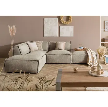 Pohovka Rohová pohovka včetně taburetu 195x220x79 polyester taupe RAVENNA.