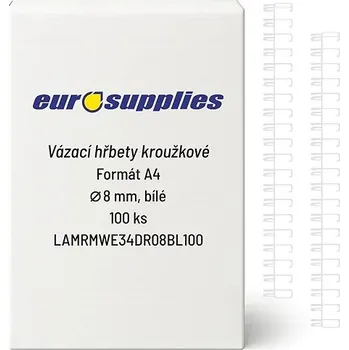 Vázací hřbet EUROSUPPLIES kovový A4 (3/1") 8 mm bílý - balení 100 ks