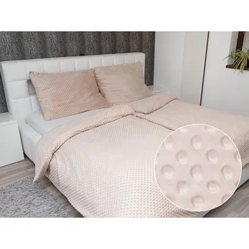 Povlečení Hřejivé ložní povlečení Minky 3D puntíky MKP-010 Pudrově béžové Jednolůžko 140x200 a 70x90 cm