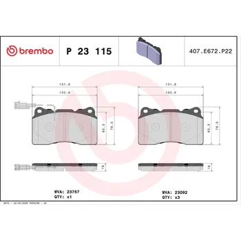 Brzdová destička Sada brzdových destiček, kotoučová brzda BREMBO P 23 115
