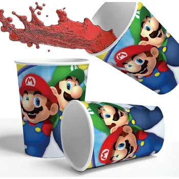 Party nádobí KELÍMKY SUPER MARIO LUIGI PRO DĚTI K NAROZENINÁM 250ML 8KS