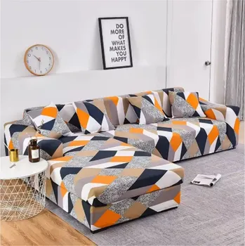 Napínací potah Elastický potah na pohovku s geometrickým potiskem (4 velikosti) Barva: 1 oranžová, Velikost: 90x140 cm