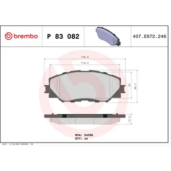Brzdová destička Sada brzdových destiček, kotoučová brzda BREMBO P 83 082