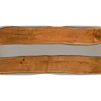 Jídelní stůl Jídelní stůl akácie s epoxidovou pryskyřicí 200x100x76 přírodní lakovaný/epoxidový šedý vzhled okraje stromu EPOXY 3