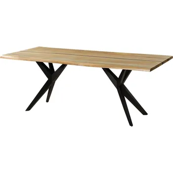 Jídelní stůl Jídelní stůl z mangového dřeva 200x100x76 přírodní lak / epoxid černý, hvězdicová podnož antracit matný EPOXY