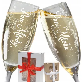 Sklenice SKLENIČKY NA ŠAMPAŇSKÉ S GRAVÍROVÁNÍM SVATBA DÁREK 2ks
