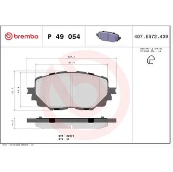 Brzdová destička Sada brzdových destiček, kotoučová brzda BREMBO P 49 054