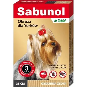 Antiparazitikum pro psa Obojek Sabunol ozdobný zlatý proti blechám a klíšťatům pro Yorkshiry 35 cm
