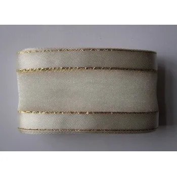 Stuha Šifonová stuha 40mm - látkový proužek a zlatá nitka - balení 2m