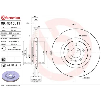 Brzdový systém Brzdový kotouč BREMBO 09.N316.11