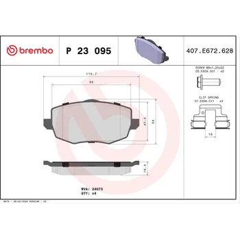 Brzdová destička Sada brzdových destiček, kotoučová brzda BREMBO P 23 095