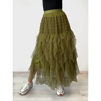 Dámská sukně Khaki dámská midi sukně na gumičku , VELIKOST UNI ( S, M , L )