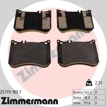 Brzdová destička Sada brzdových destiček, kotoučová brzda ZIMMERMANN 25179.180.1