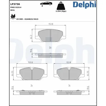 Brzdová destička Sada brzdových destiček, kotoučová brzda DELPHI LP3736