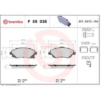 Brzdová destička Sada brzdových destiček, kotoučová brzda BREMBO P 59 036