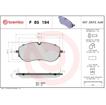 Brzdová destička Sada brzdových destiček, kotoučová brzda BREMBO P 85 194