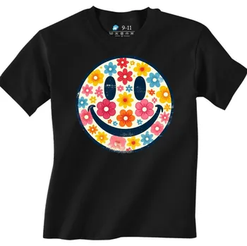 Chlapecké tričko Dětské tričko Úsměv Plný Květin Smiley Flowers (Velikost: 3-4, Barva: Černá)