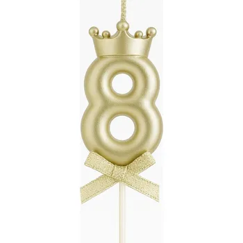 Dortová svíčka Svíčka ČÍSLICE 8 zlatá šampaňská - svíčky na dort narozeninové číslice 6 cm