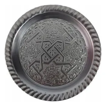 Dekorativní Stříbrný Podnos Kulatý průměr 18,5 cm Zdobený Home Accents Marocký Styl