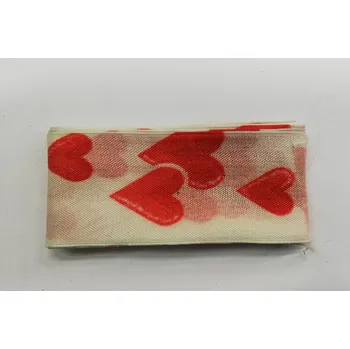 Stuha Látková stuha s drátkem 40mm - srdíčka na bílé - balení 2m