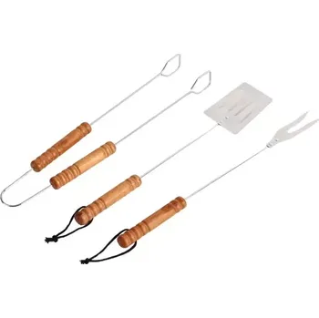 Příslušenství pro gril Sada grilovacího náčiní 3ks chrom, s dřevěné rukojetě, kleště 42/obracečka