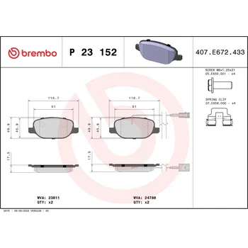 Brzdová destička Sada brzdových destiček, kotoučová brzda BREMBO P 23 152X