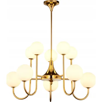 Lustr SELEN Zlatý Bílý Skleněná Stínidla 10xG9 Závěsné Světlo do Obýváku Domů