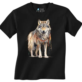 Chlapecké tričko Dětské tričko Indiánský Vlk (Velikost: 3-4, Barva: Černá)