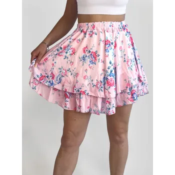 Dámská sukně Sukně s řasením růžová s modrými květy, VELIKOST UNI ( XS, S, M )