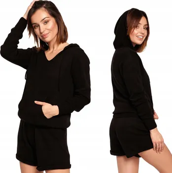 Dámský svetr VÝPRODEJ DÁMSKÝ SVETR KARDIGAN MÓDNÍ S KAPUCÍ ČERNÝ 36/38 S/M