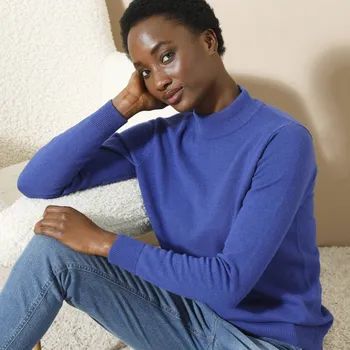 Dámský svetr Blancheporte Pulovr se stojáčkem, jehněčí vlna tmavě modrá 54