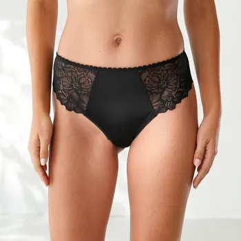 Kalhotky Blancheporte Sada 2 kalhotek tanga s vysokým pasem z mikrovlákna a krajky černá 46/48