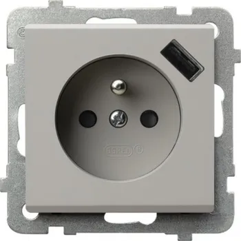 Elektrická zásuvka Jednoduchá zásuvka s uzemněním a USB Ospel Sonata Kašmír GP-1RZPUSB/m/82