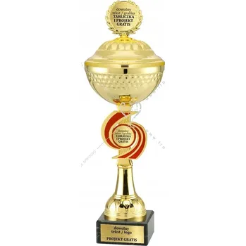 Zlatý pohár se zlatou nohou a víkem, červené akcenty, 34 cm + GRAVÍROVÁNÍ DÁREK