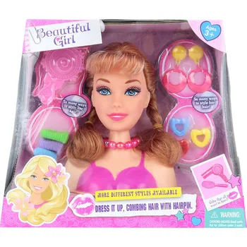 Panenka Česací hlava blondýnka dětský kadeřnický set s hřebenem a doplňky