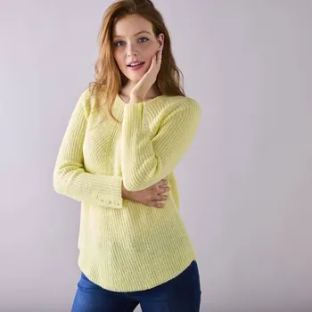 Dámský svetr Blancheporte Rozšířený pulovr s kulatým výstřihem, hladký pletený vzor žlutá 46/48