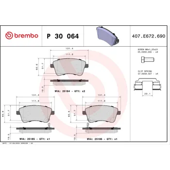 Brzdová destička Sada brzdových destiček, kotoučová brzda BREMBO P 30 064