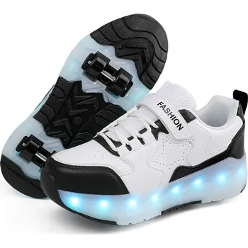 Chlapecké tenisky Dětské svítící tenisky s kolečky a USB nabíjením Velikost: 34, Barva (Varianta): LB-1877-Black white