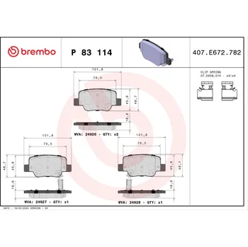 Brzdová destička Sada brzdových destiček, kotoučová brzda BREMBO P 83 114