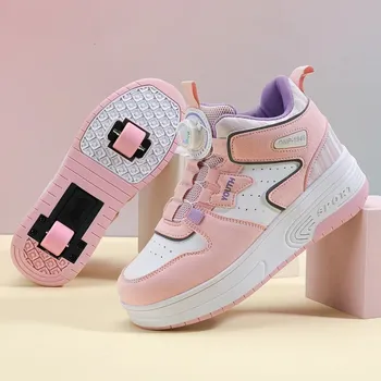 Chlapecká zimní obuv Dětské kolečkové tenisky s kolečky a sportovním vzhledem Velikost: 33, Barva (Varianta): Růžová