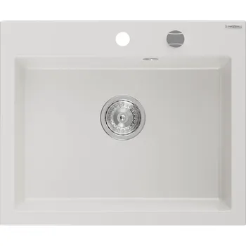 Granitový dřez MEXEN - Elix granitový dřez 1-miska 600 x 500 mm, bílá, sifon chrom 6525601005-20